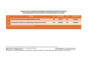 cennik usług w zakresie opróżniania zbiorników bezodpływowych